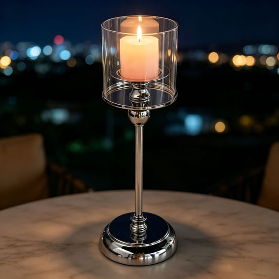 Sliver Hurricane Candle Holders, 1 Pcs Tall Windproof Candle Holders, Metal Stand for Table Centerpiece, Outdoor Indoor Wedding Party Holiday Decor, Home Dining, Candles Not Included