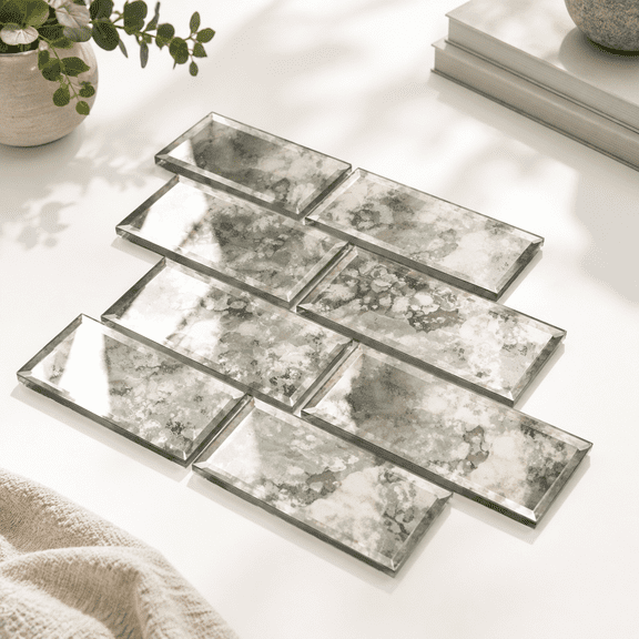 Sliver Light Antique 3x6 Inch Peel and Stick Beveled Mirror Decorative Wall Panels