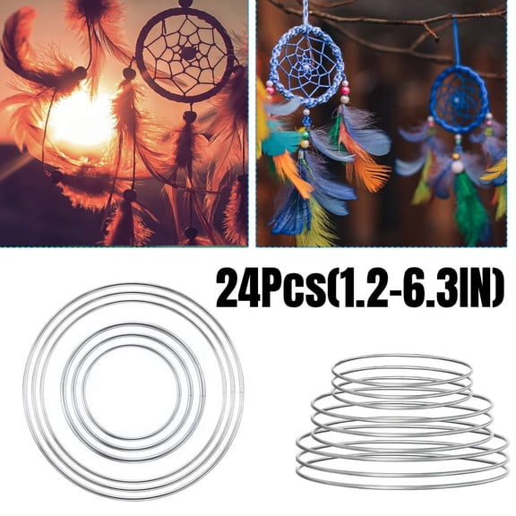 Sliver Metal Rings for Crafts, Macrame Hoops for DIY Wall Hanging Dream Catcher Metal Floral Hoop for Weddings (24 Pieces, 1.2-6.3 Inch)