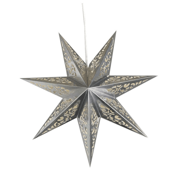 YEPSIO 60cm (24") Glitter Paper Star Lantern Shades - 7-Pointed Hanging Decor For Christmas, Weddings, Parties