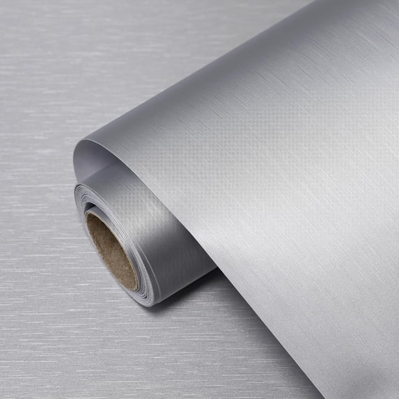 Sliver Peel and Stick Wallpaper x Metallic Textured Paper Modern Self Adhesive Thick Texture Vinyl Wall Paper for Bedroom Kitchen Cabinets Fridge