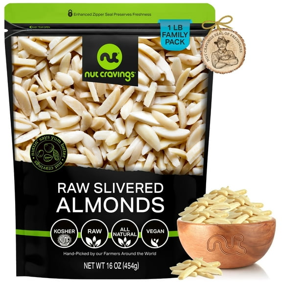 Nut Cravings Slivered Almonds, Unsalted (16oz - 1 lbs)