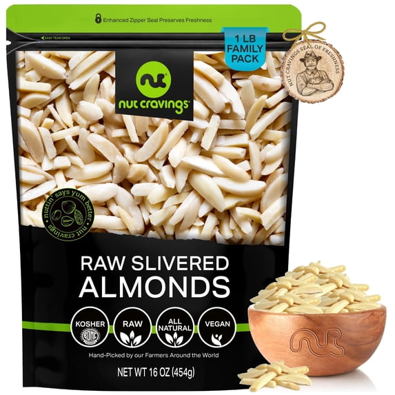 Nut Cravings Slivered Almonds, Unsalted (16oz - 1 lbs)