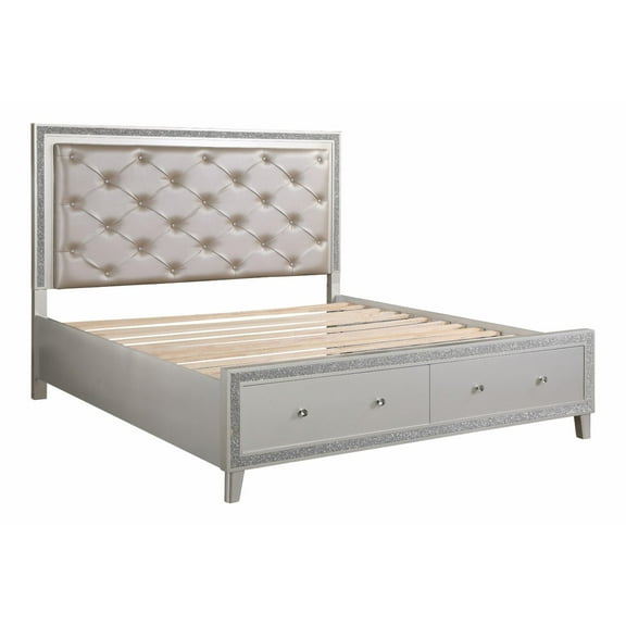 Sliverfluff California King Bed with Storage in PU & Champagne Finish