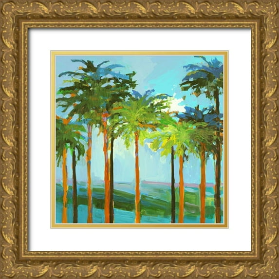 Slivka, Jane 12x12 Gold Ornate Wood Framed with Double Matting Museum Art Print Titled - Sunny Palm Trees