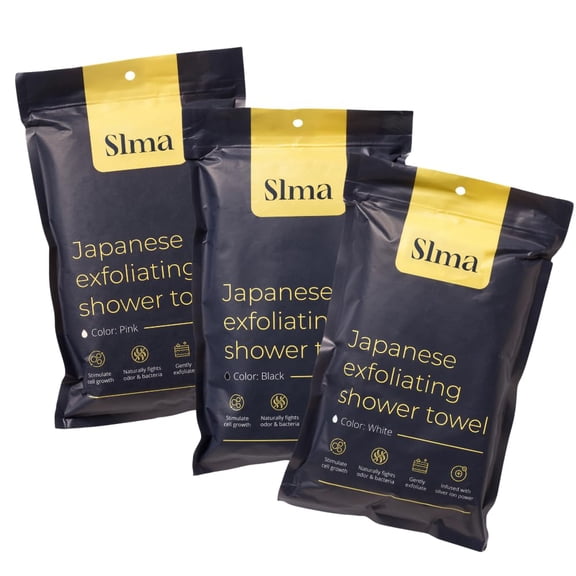 Slma - Bundle - Exfoliating Body Towels Black + Pink + White