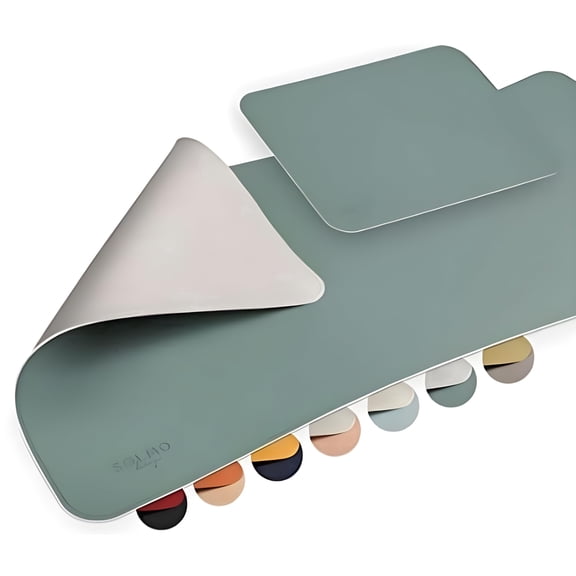 Large PU Leather Desk Pad with Mouse Pad, 85 x 40 cm, Double-Sided Desk Mat for Office and Home, Petrol/Grey
