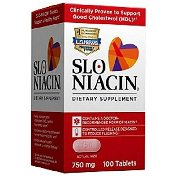 Slo-Niacin 750 mg Support Good Cholesterol Dietary Supplement, 100 Each - (Pack of 2)