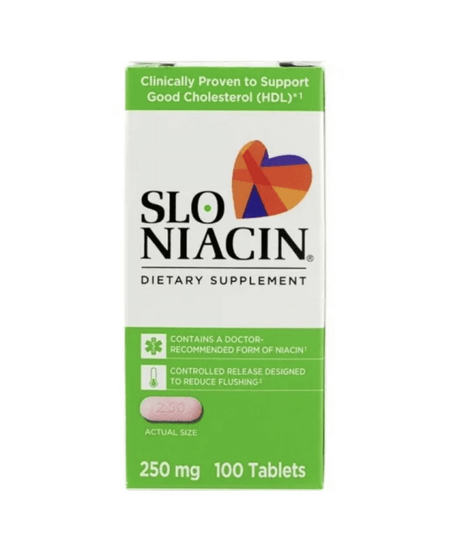 SloNiacin Slow Release Nicotinic Acid Tablets, 250 Mg, 100 Ct Bottle