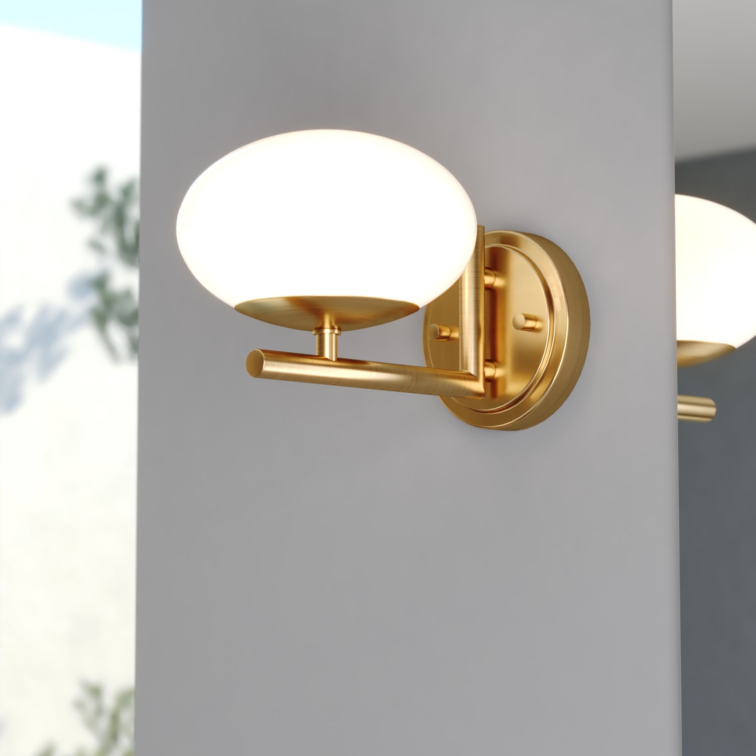 Sloane 1 Light LED Gold Satin Brass Mid-Century Modern Wall Sconce Fixture with White Glass Globe