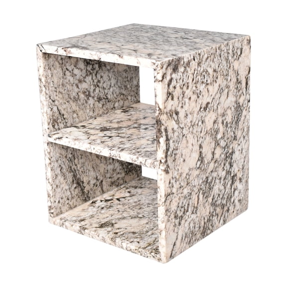 Sloane 20" Modern Natural Marble Handmade Rectangular 2-Shelf End Table, Beige/Dark Taupe