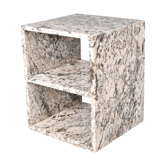 Sloane 20" Modern Natural Marble Handmade Rectangular 2-Shelf End Table, Beige/Dark Taupe