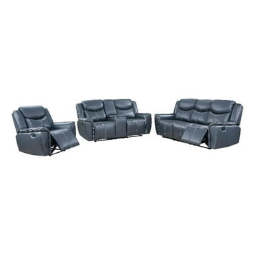 Coaster Sloane 3-Piece Faux Leather Upholstered Reclining Sofa Set in Blue