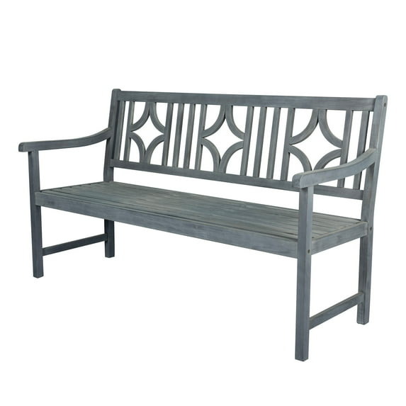 Sloane 59.1" 3-Seat Ogee Diamond-Back 600-Lbs Support Acacia Wood Outdoor Garden Patio Bench, Gray
