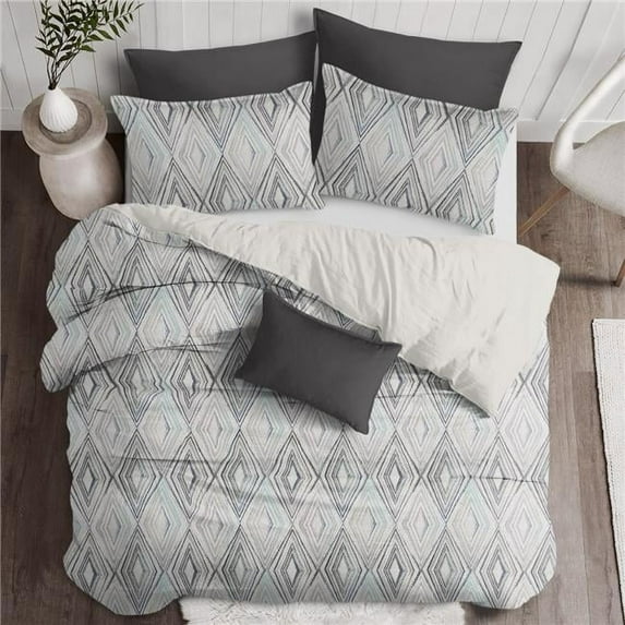 Sloane Duvet Cover & 2 Pillow Shams Set, Seabreeze & Ivory - Queen Size - 3 Piece