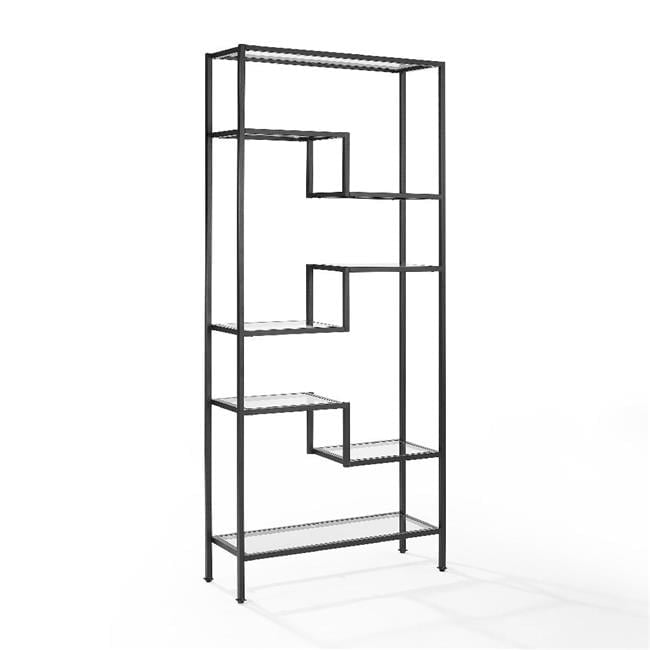 Sloane 83'' Matte Black Modern Glass Etagere