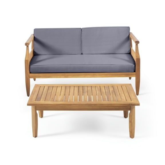 Noble House Aston Outdoor Mid-Century/Modern Wood Loveseat Set in Teak/Brown