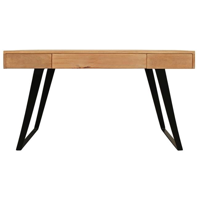 Gray Solid Wood Desk with Drawer and Iron Legs