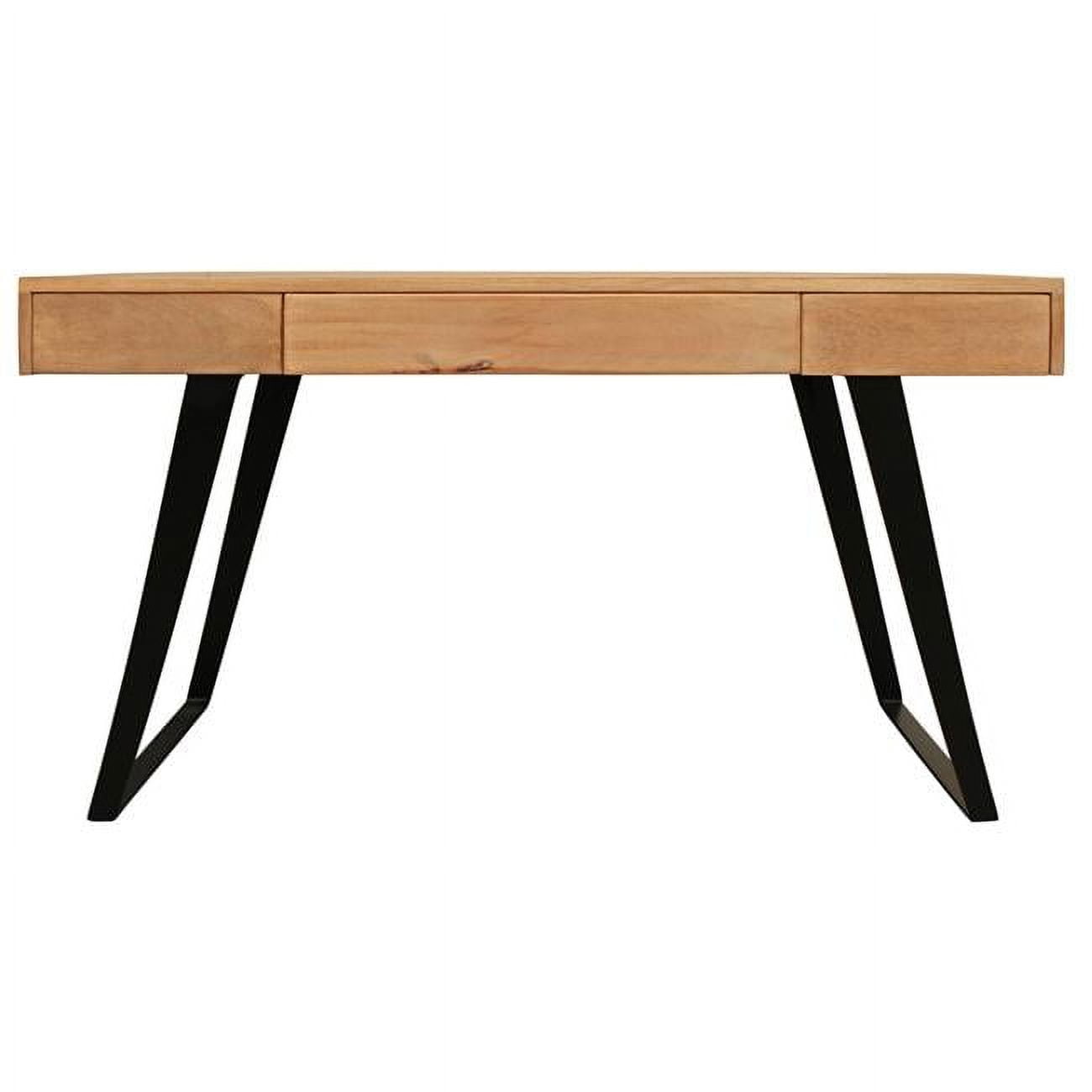 Gray Solid Wood Desk with Drawer and Iron Legs
