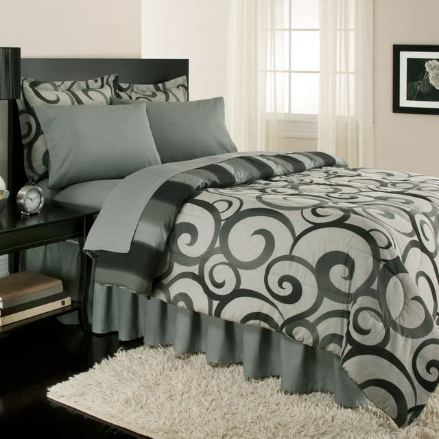 Sloane Street Alessandro Scroll, Reversible, Complete Set With Bonus Bed Skirt By Royale Linens