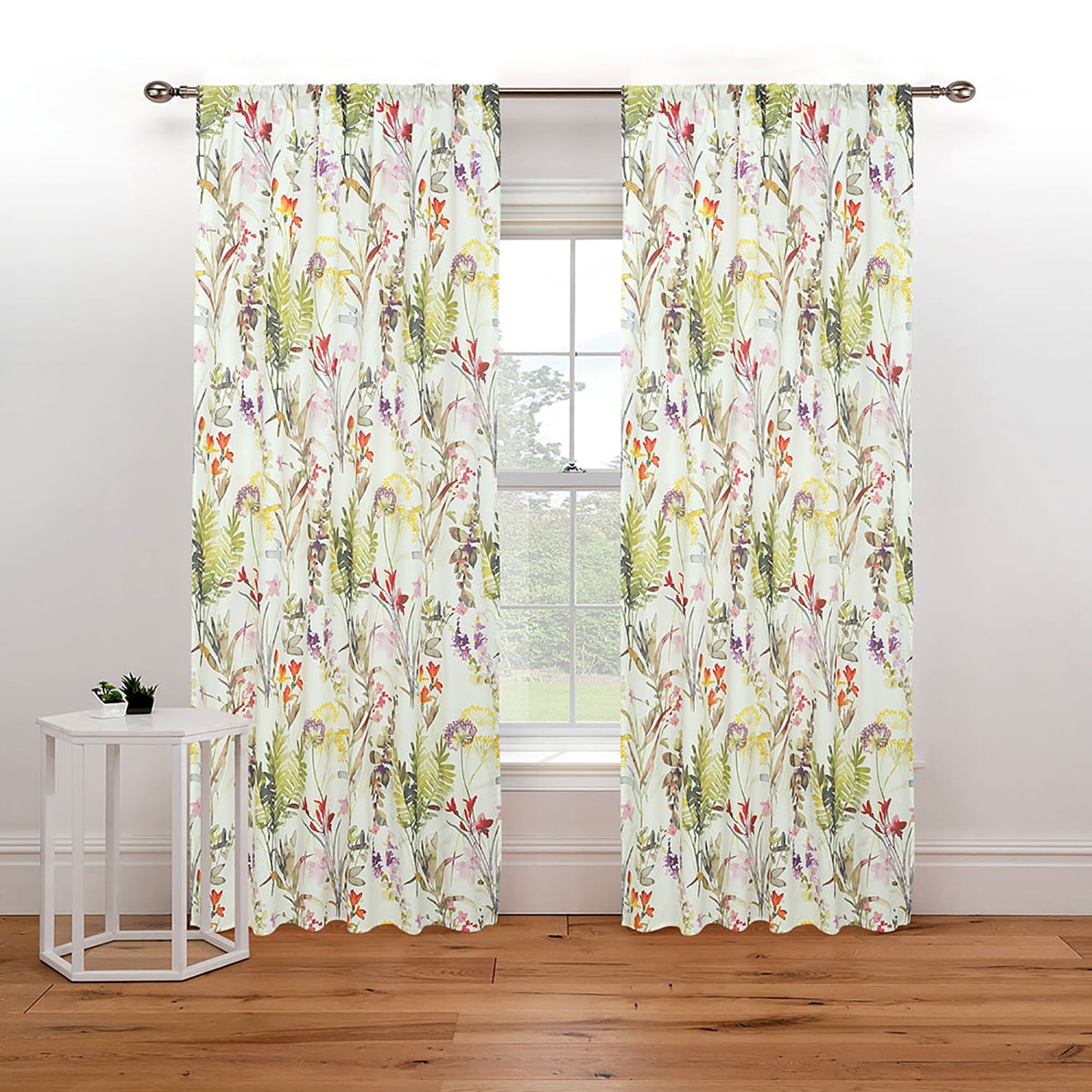 Sloane Street Casual Floral Rod Pocket Sheer Curtain Panel, 48" x 84" 2 Panels