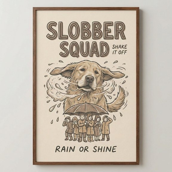 Slobbering Puppy Wall Decor Art Golden Retriever Shake Retro Pet Sketch, Unframed Paper Poster 16x20in