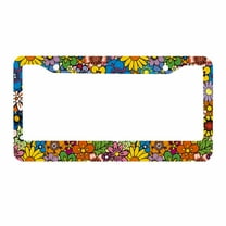 Sloboki Abstract Hippie Flowers License Plate Frame Universal Aluminum Metal Car Tag Holders Cars Decor
