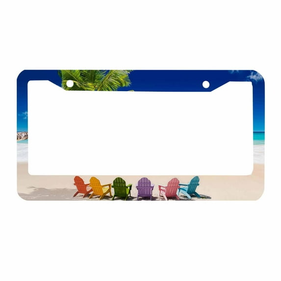 Sloboki Beach Loungers Colorful Chairs License Plate Frame Universal Aluminum Metal Car Tag Holders Cars Decor