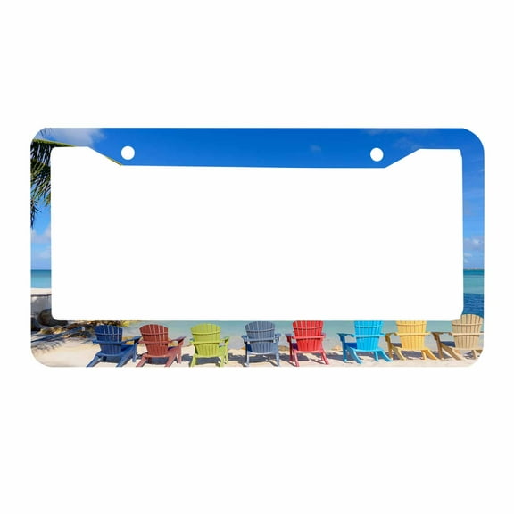 Sloboki Beach Loungers Colorful Chairs License Plate Frame Universal Aluminum Metal Car Tag Holders Cars Decor