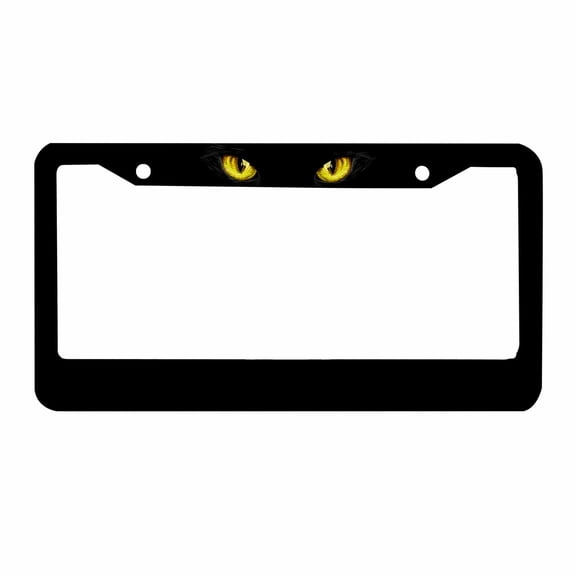 Sloboki Black Cat with Yellow Eyes License Plate Frame Universal Aluminum Metal Car Tag Holders Cars Decor