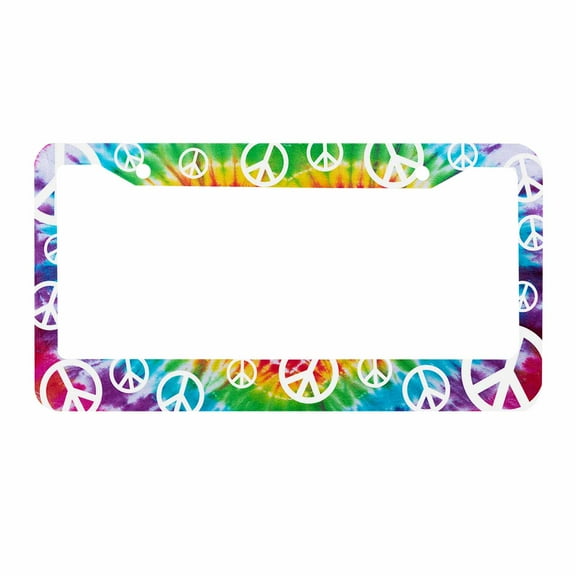 Sloboki Blank Tie Dye Peace Hippie Rainbow License Plate Frame Universal Aluminum Metal Car Tag Holders Cars Decor
