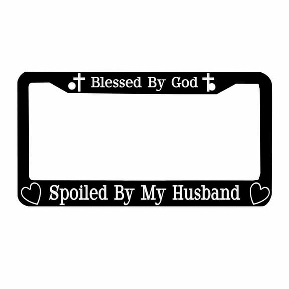 Sloboki Blessed by God Spoiled by My Husband License Plate Frame Universal Aluminum Metal Car Tag Holders Cars Decor