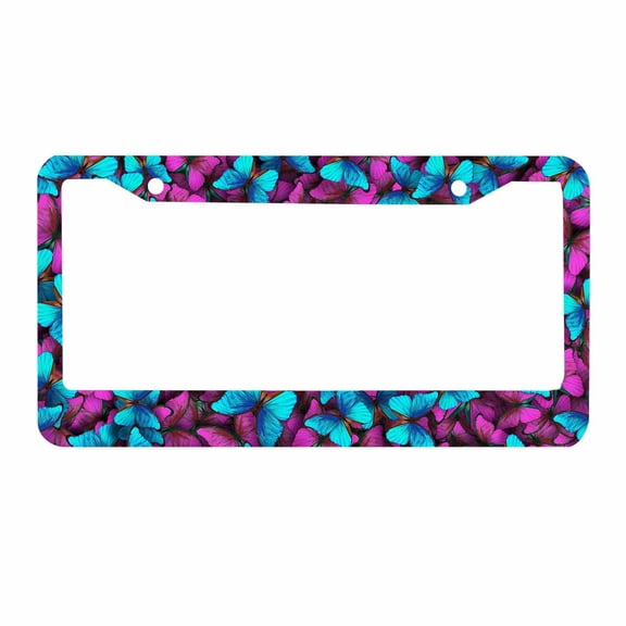 Sloboki Blue Purple Butterfly License Plate Frame Universal Aluminum Metal Car Tag Holders Cars Decor