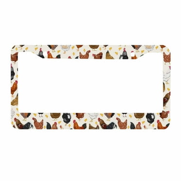 Sloboki Chicken Flower License Plate Frame Universal Aluminum Metal Car Tag Holders Cars Decor