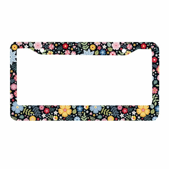 Sloboki Colorful Floral Flowers License Plate Frame Universal Aluminum Metal Car Tag Holders Cars Decor