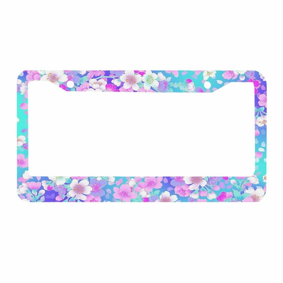 Sloboki Colorful Floral License Plate Frame Universal Aluminum Metal Car Tag Holders Cars Decor