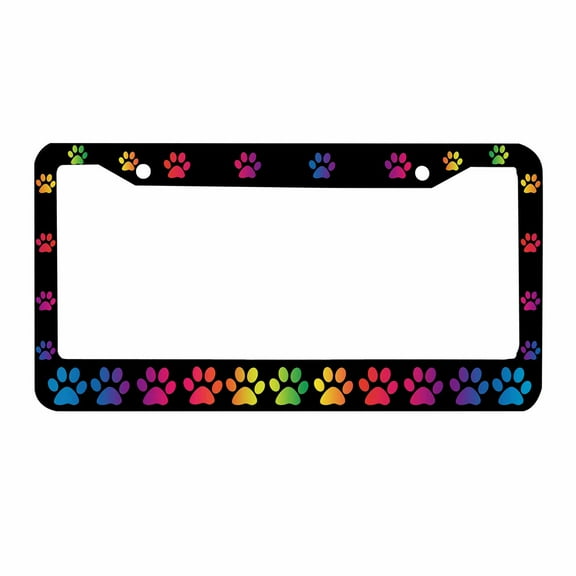 Sloboki Dog Paw Print Rainbow License Plate Frame Universal Aluminum Metal Car Tag Holders Cars Decor