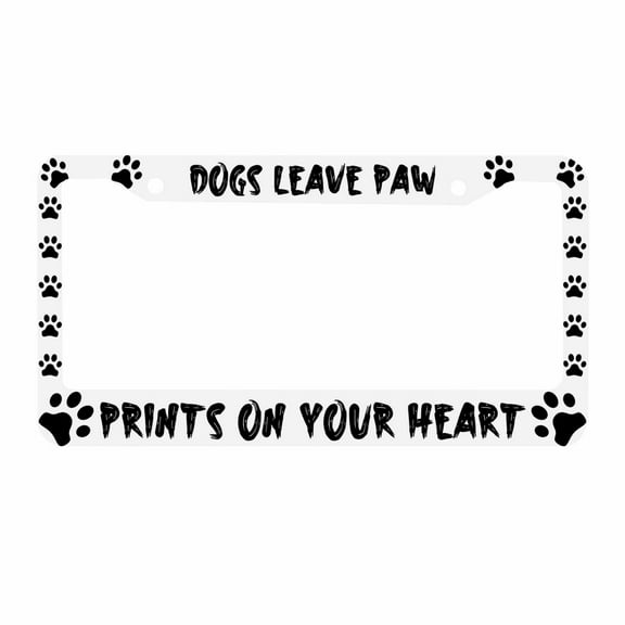 Sloboki Dogs Leave Paw Prints on Your Heart License Plate Frame Universal Aluminum Metal Car Tag Holders Cars Decor