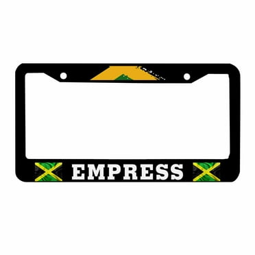 Sloboki Empress an Jamaican Flag License Plate Frame Universal Aluminum Metal Car Tag Holders Cars Decor