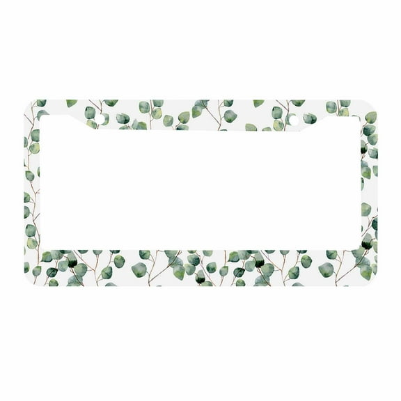 Sloboki Green Leaves License Plate Frame Universal Aluminum Metal Car Tag Holders Cars Decor