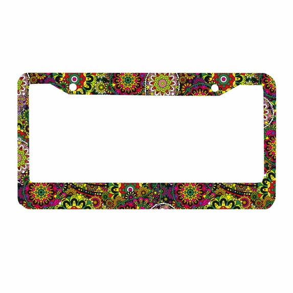 Sloboki Hippie Boho Floral Daisy Flower License Plate Frame Universal Aluminum Metal Car Tag Holders Cars Decor