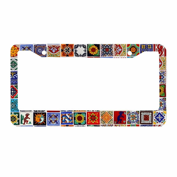 Sloboki Mexican Tiles License Plate Frame Universal Aluminum Metal Car Tag Holders Cars Decor