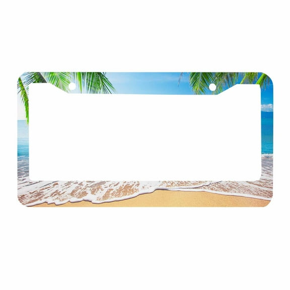 Sloboki Palm Trees with Tropical Ocean Beach License Plate Frame Universal Aluminum Metal Car Tag Holders Cars Decor