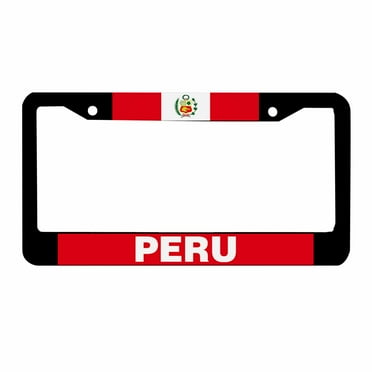 Sloboki Peru Badge Red License Plate Frame Universal Aluminum Metal Car Tag Holders Cars Decor