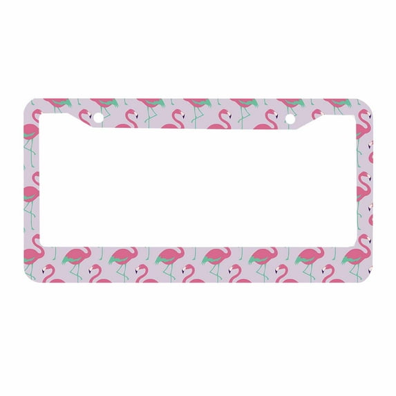 Sloboki Pink Flamingo License Plate Frame Universal Aluminum Metal Car Tag Holders Cars Decor