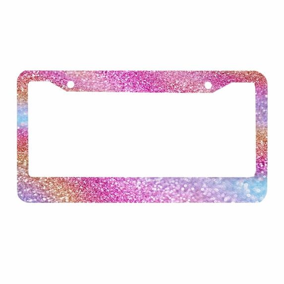 Sloboki Rainbow Gradient Sparkle Glitter License Plate Frame Universal Aluminum Metal Car Tag Holders Cars Decor