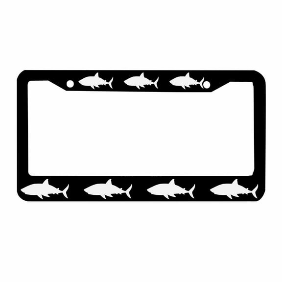 Sloboki Shark Black License Plate Frame Universal Aluminum Metal Car Tag Holders Cars Decor