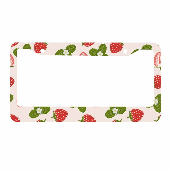 Sloboki Strawberry Flowers Leaves and Berries License Plate Frame Universal Aluminum Metal Car Tag Holders Cars Decor