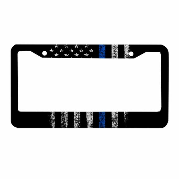 Sloboki USA Flag Blue Line License Plate Frame Universal Aluminum Metal Car Tag Holders Cars Decor