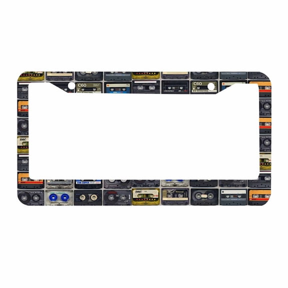 Sloboki Vintage Cassette Music Tape License Plate Frame Universal Aluminum Metal Car Tag Holders Cars Decor